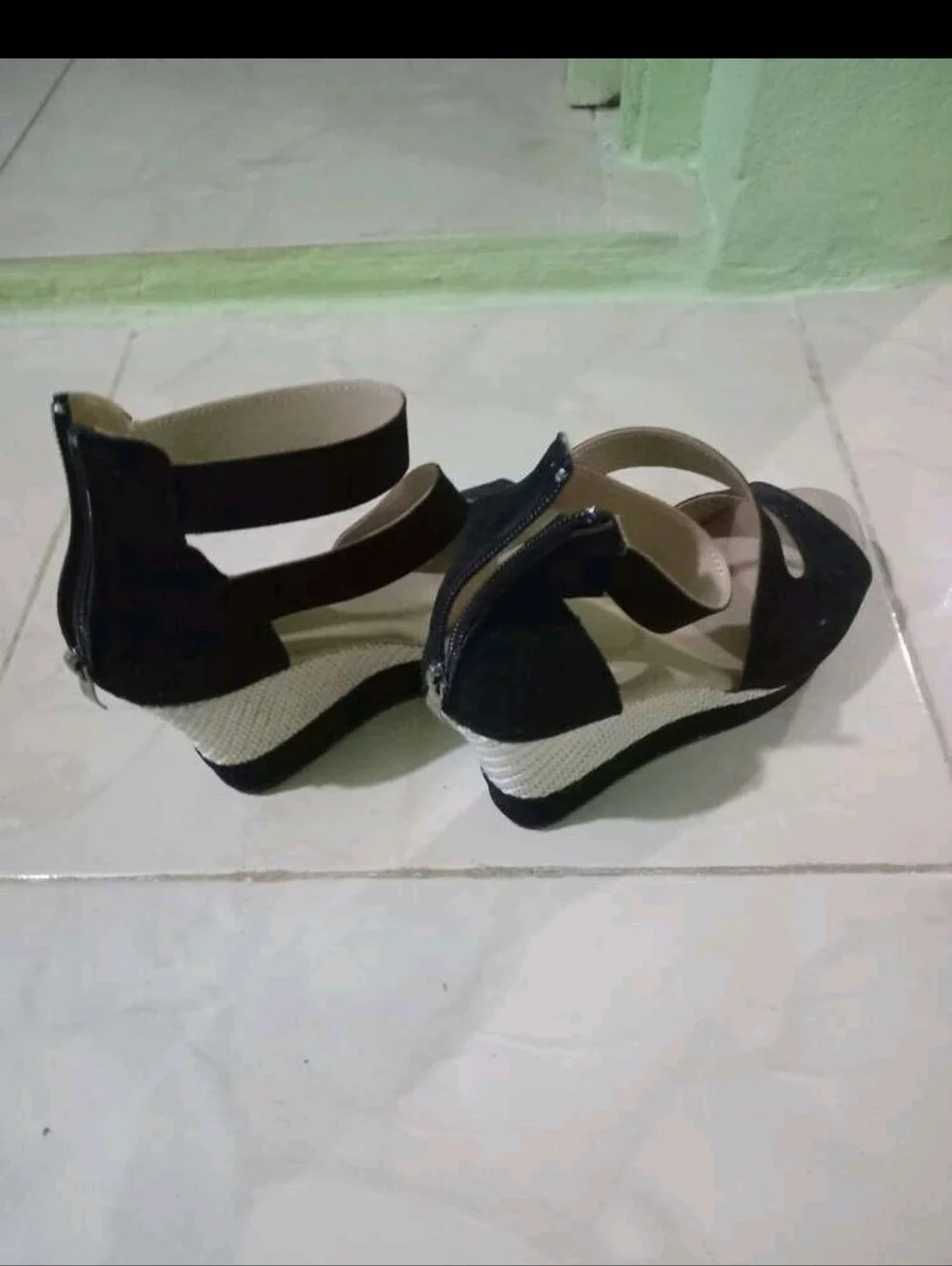 Women's Black Suede Ankle-Strap Wedge Sandals
